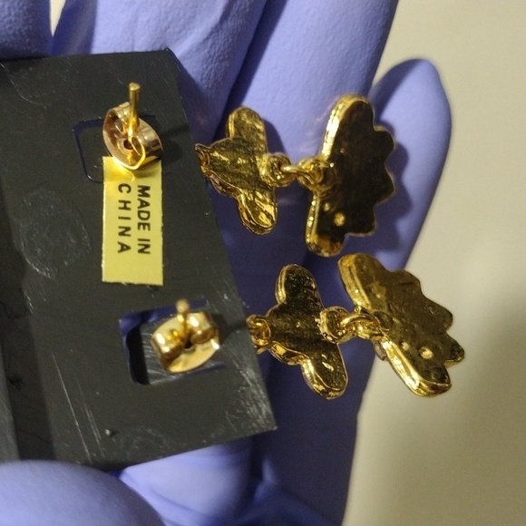 Women's Stylish Gold-tone Design Turquoise Color Stone Drop Dangle Earrings 1.5" - Picture 4 of 5